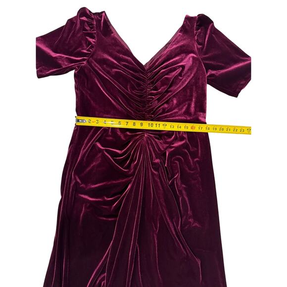 Adrianna Papell Plus Size Velvet V Neck Draped High Low Gown Burgundy NWT 14W - Picture 6 of 10